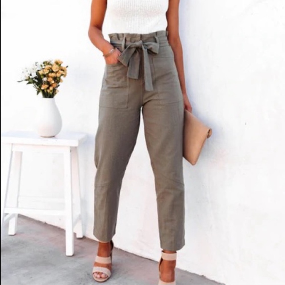 VICI Alix High Rise Tie Pants Olive Green